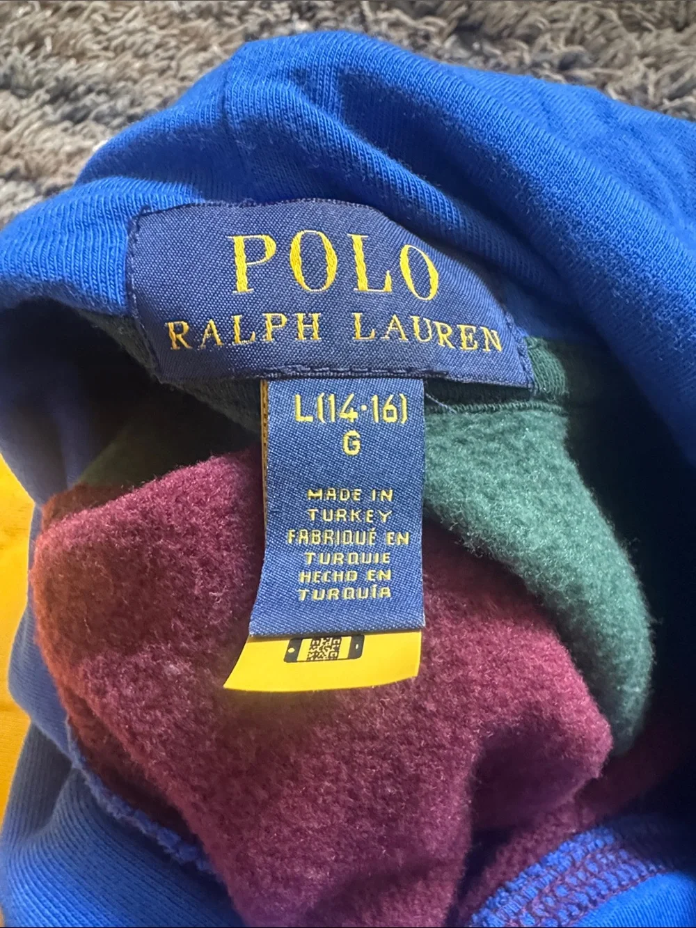 Ralph Lauren Colorblock Polo Bear Crewneck Hoodie - Burgundy, Blue, Yellow